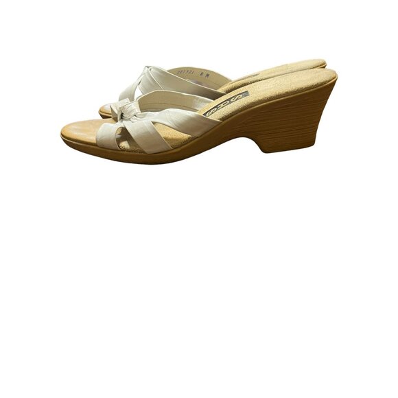 SAS White Leather Slip On Sandals Shoes Comfort Block Rubber 2" Heel Size 8 - Picture 5 of 7